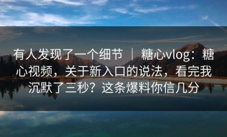 有人发现了一个细节 ｜ 糖心vlog：糖心视频，关于新入口的说法，看完我沉默了三秒？这条爆料你信几分